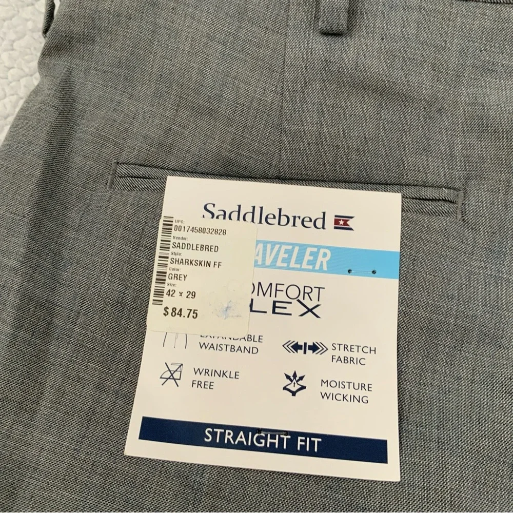 Saddlebred Traveler 42x29 Dress Pants Gray Comfort Flex No Iron Flat Front New